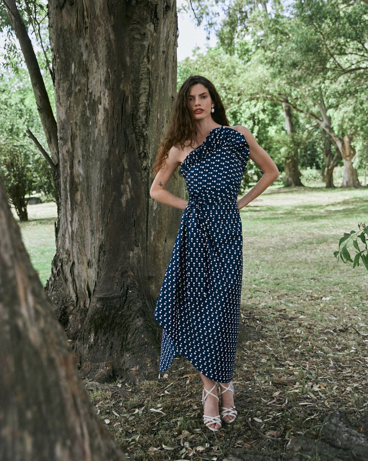 Charlotte Polka Dot Dress in Nordic Dusk/Ivory