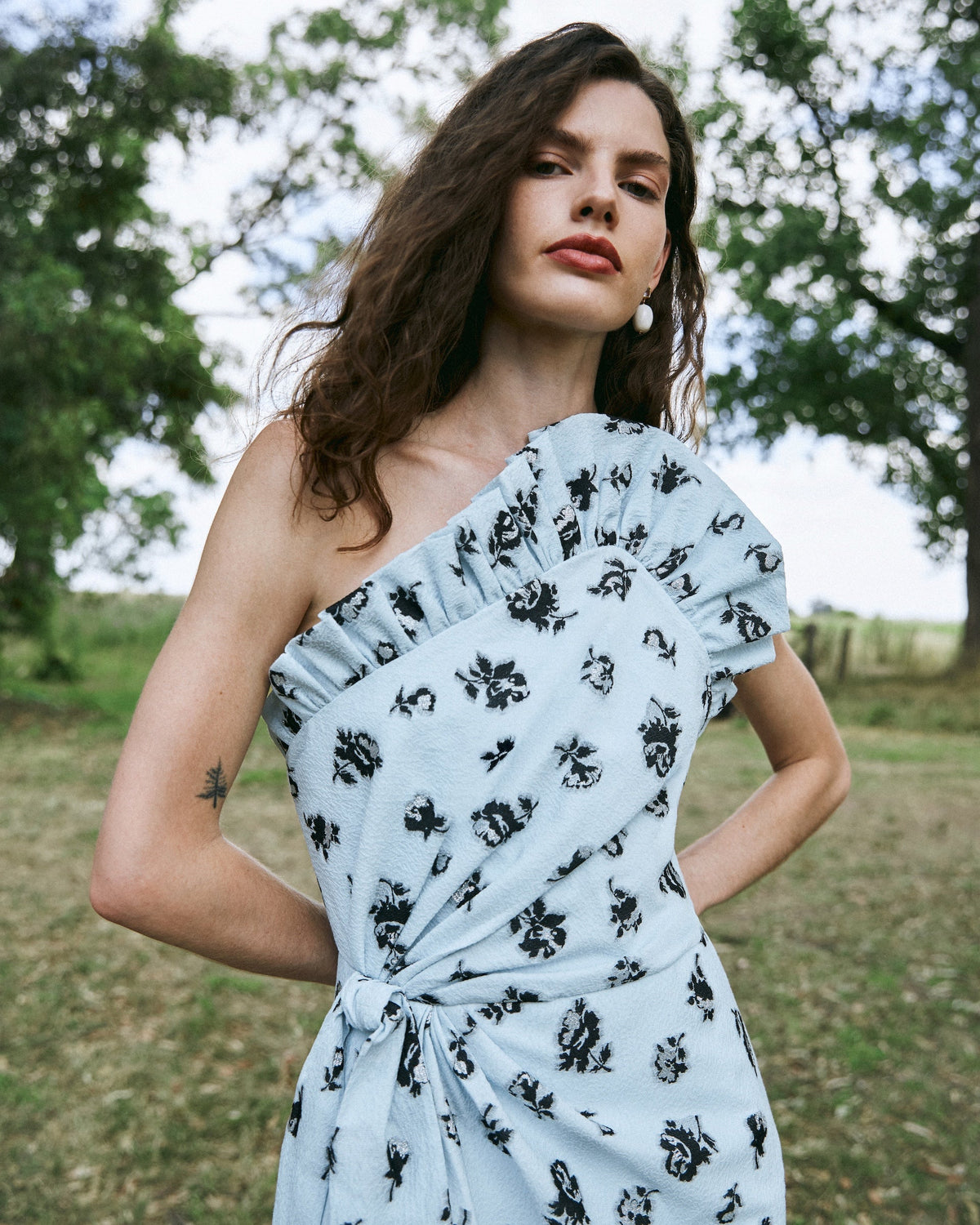 Charlotte Floral Dress in Pale Topaz/Noir Multi