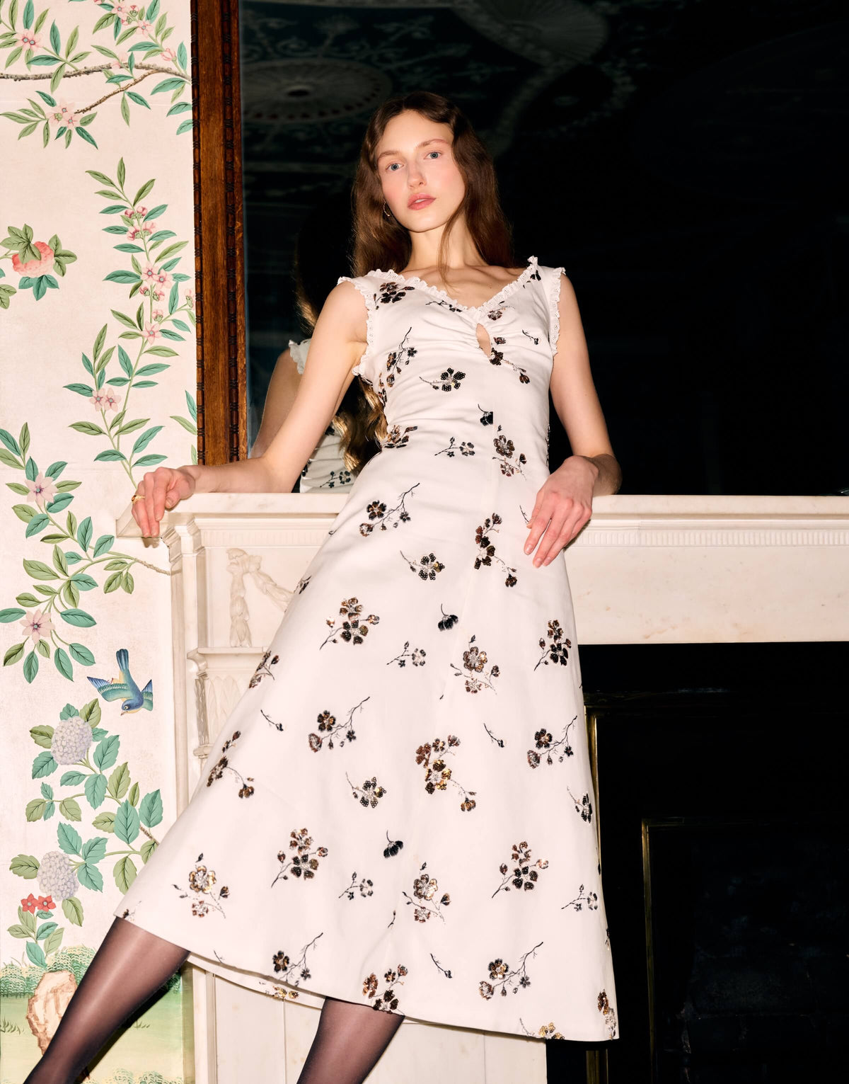 Coquette Sequined Cotton Midi Dress