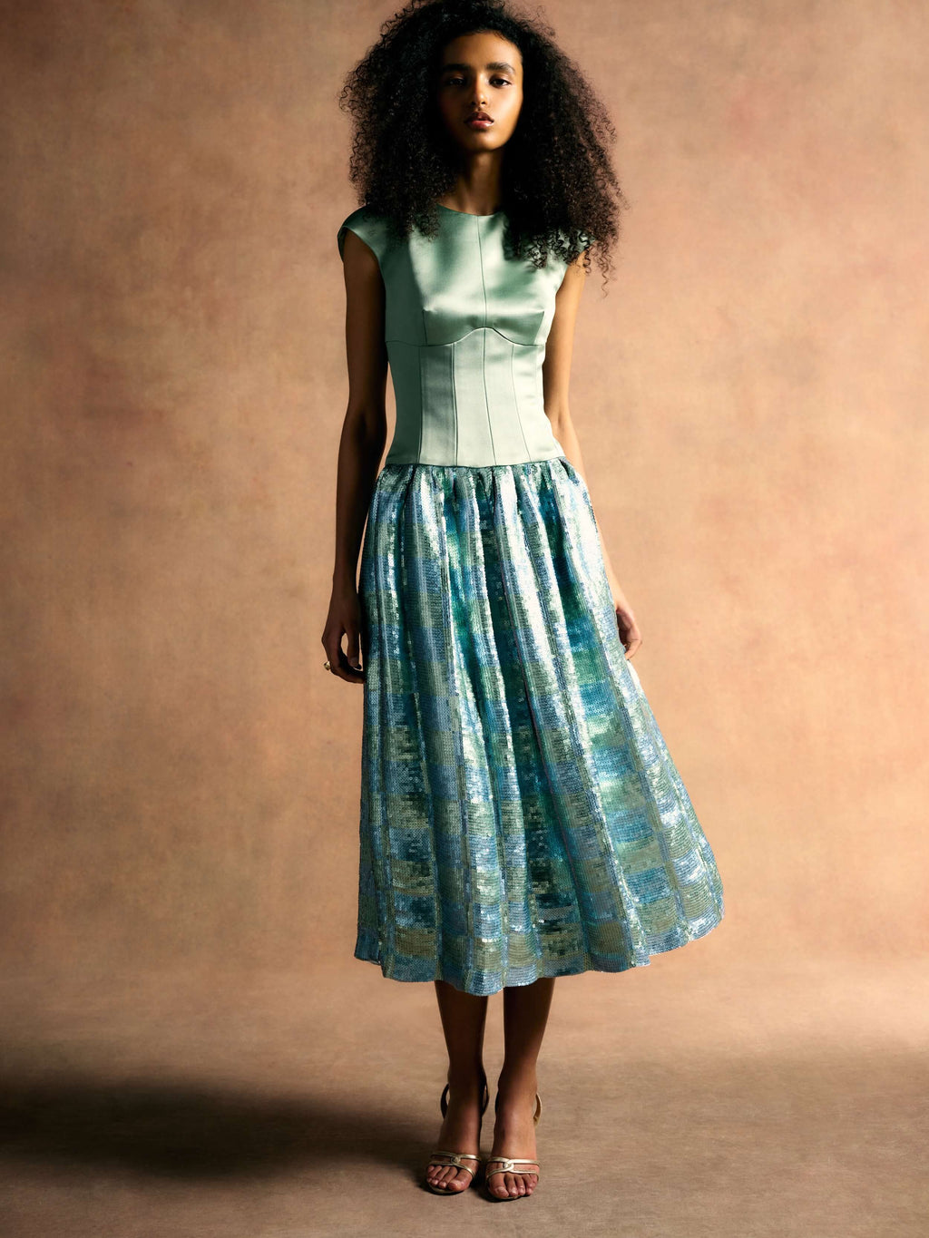 Aloe Gingham Sequin Drop Waist Dress