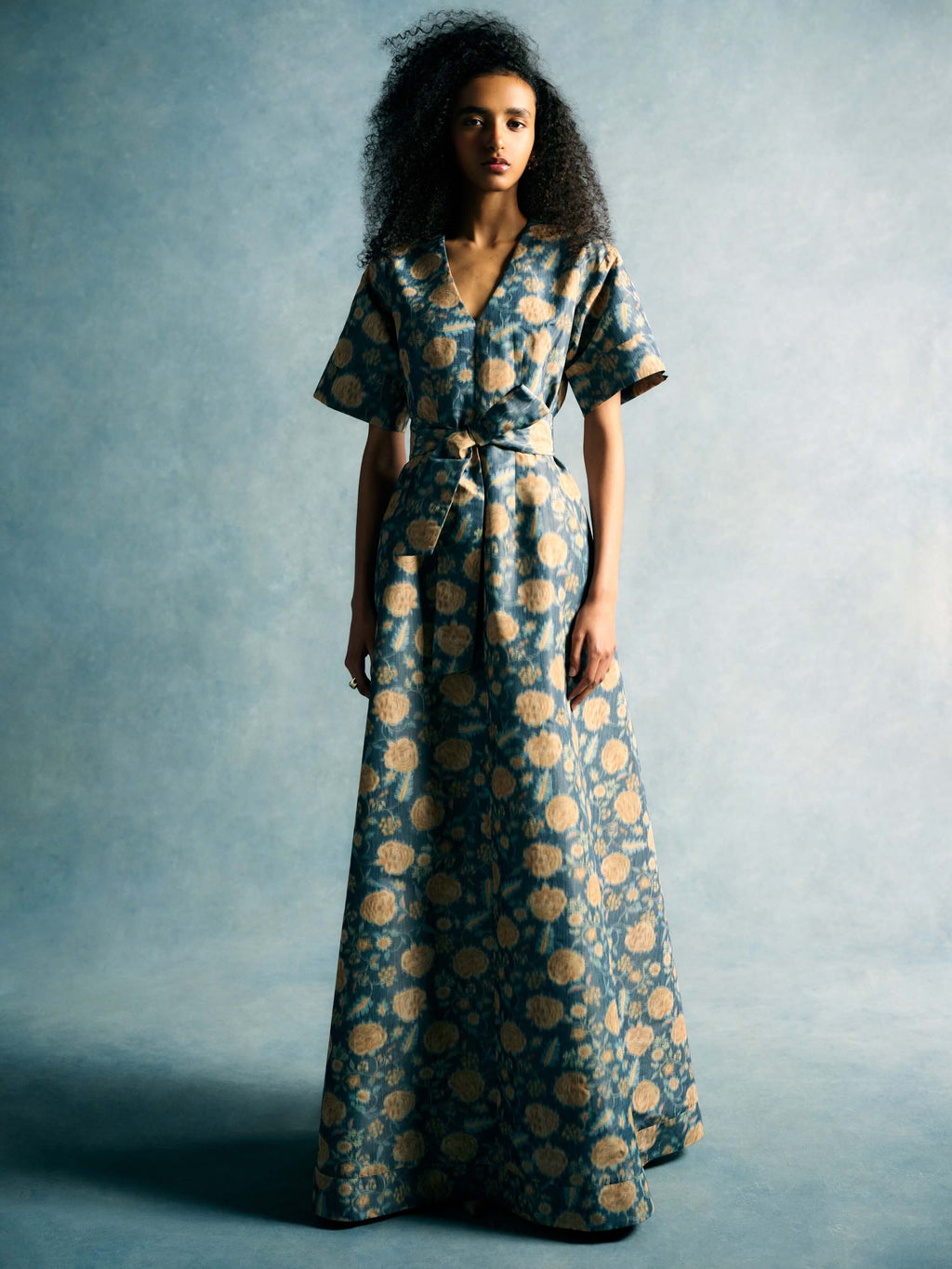 Margaretta Dusk Marigold Ikat Gown
