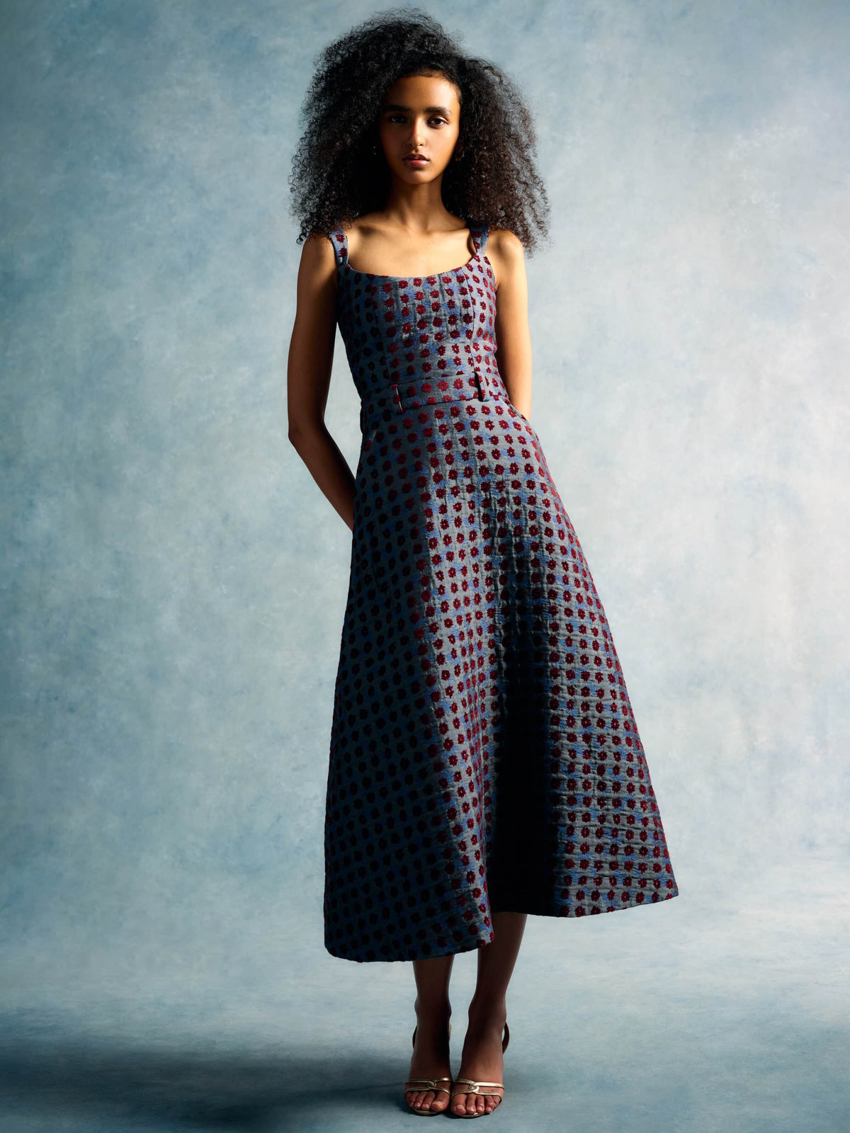 Frances Teal Tapestry Midi Skirt