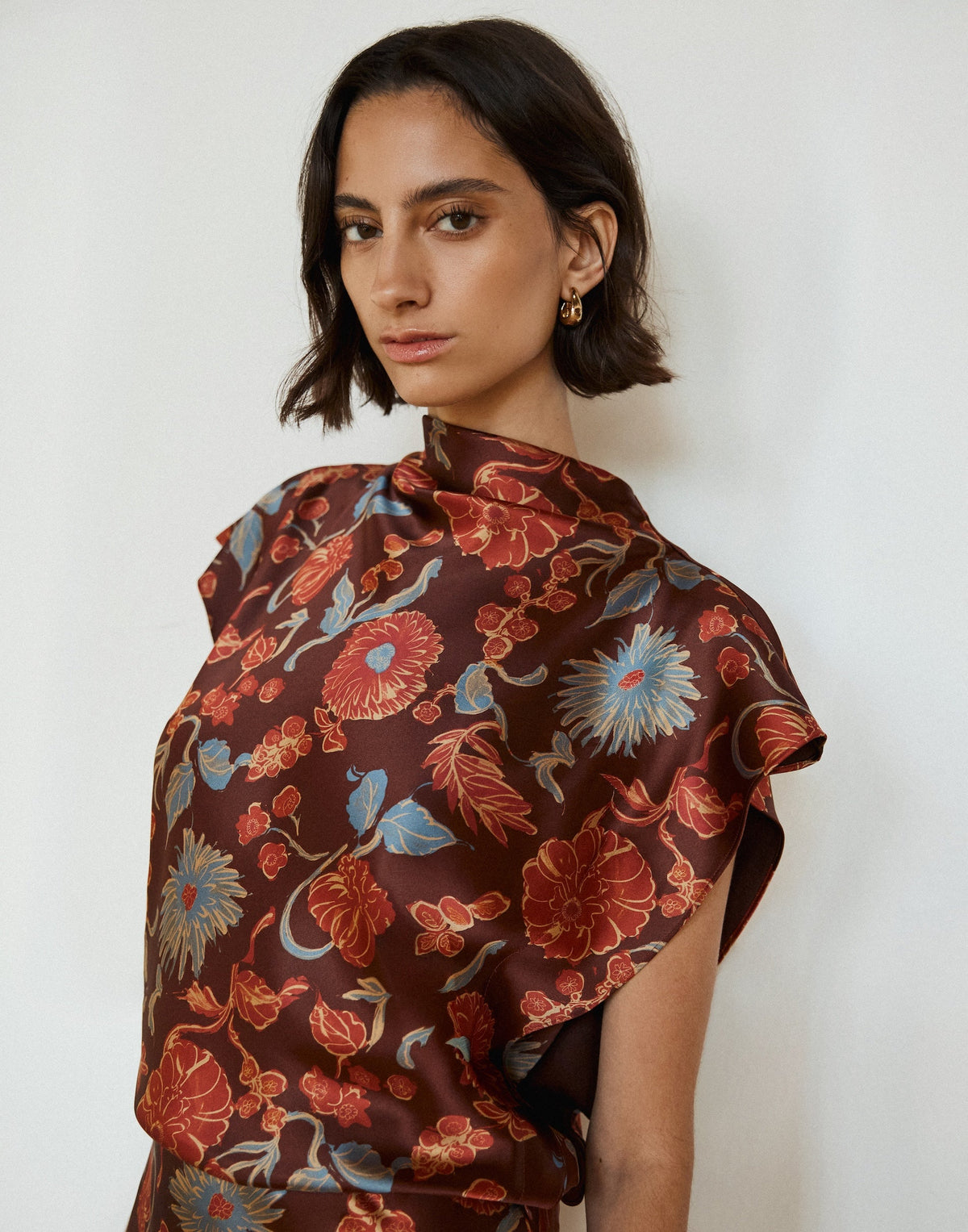 Adrien Top in Deep Redwood Floral