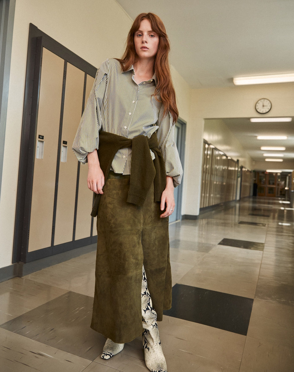 Suede/Leather Hudson Skirt in Army