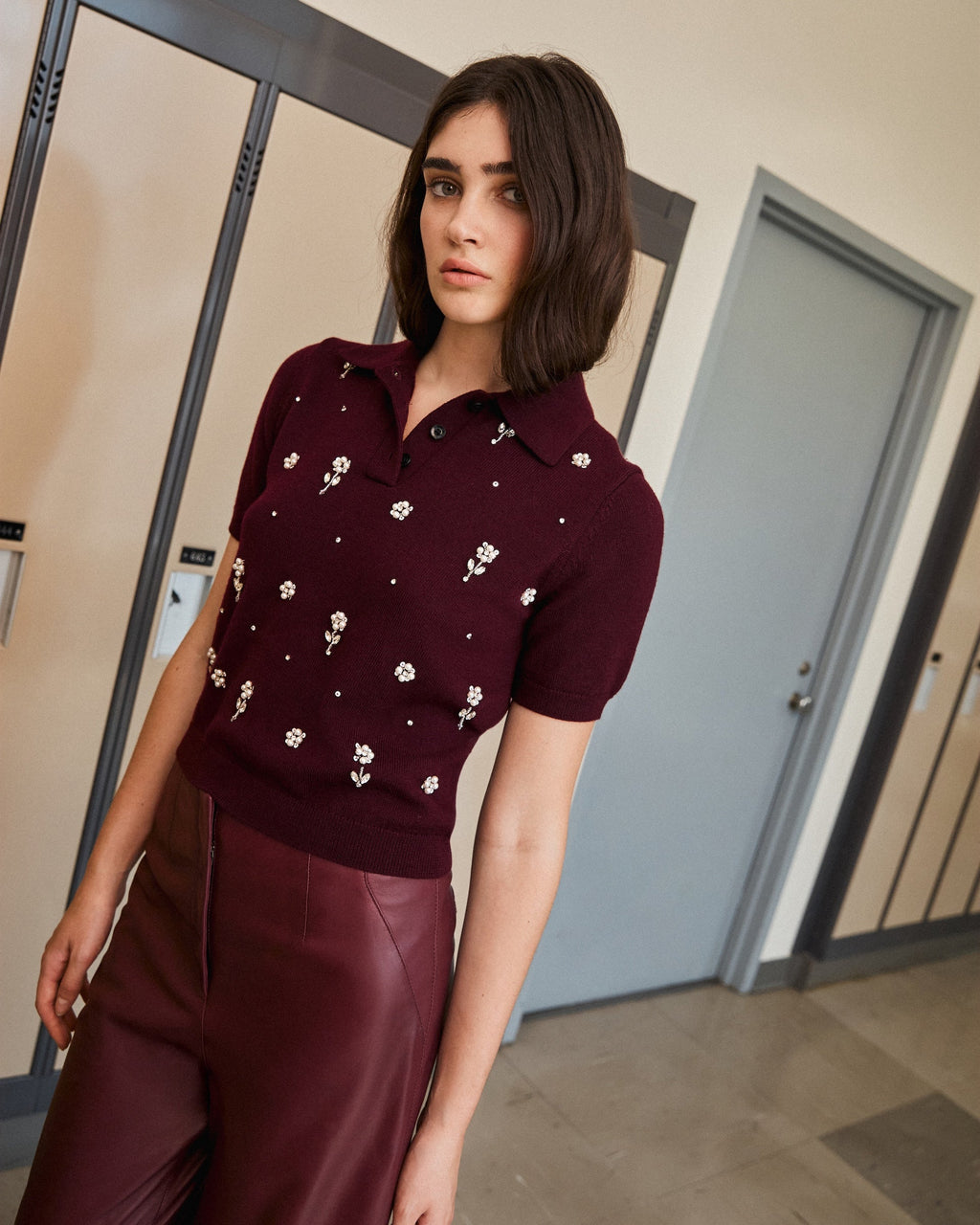 Camilla Embroidered Knit Top in Blackberry
