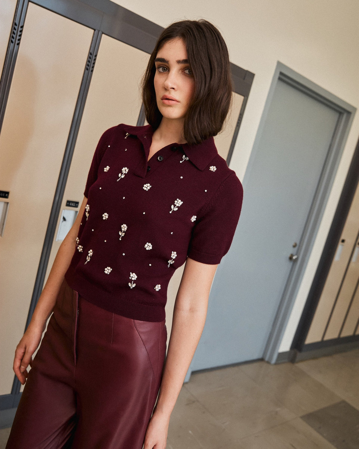 Camilla Embroidered Knit Top in Blackberry