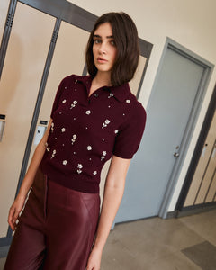 Camilla Embroidered Knit Top in Blackberry