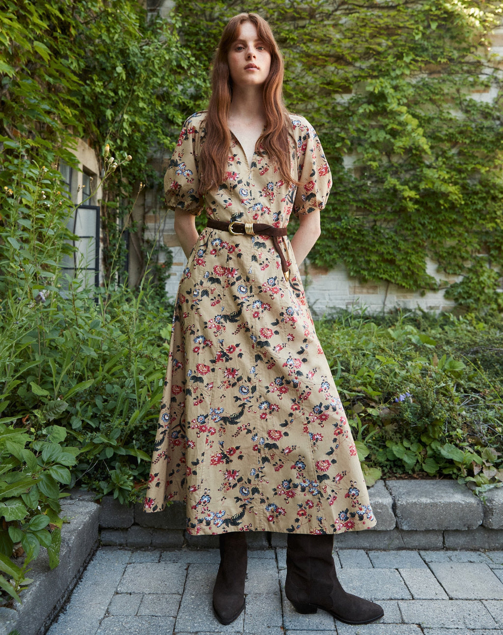 Piper Dress in Dark Khaki Multi