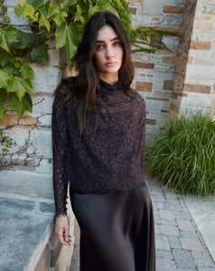 Long Sleeve Adrien Lace Top in Dark Fig