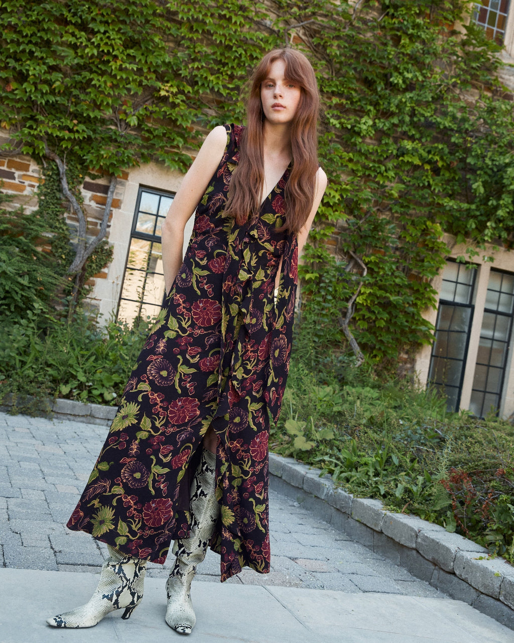 Amelia Dress in Dark Fig Floral
