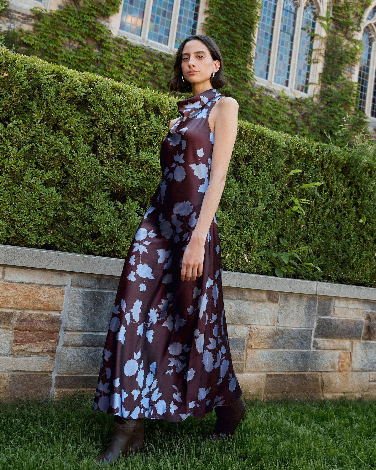 Celinda Dress in Deep Redwood/Shadow Blue