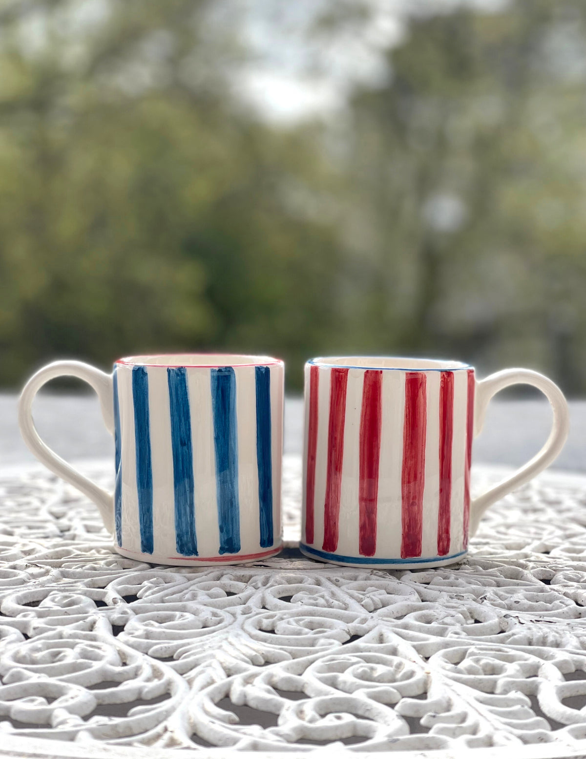 Red and Blue Ceramic Mug, Set of 6