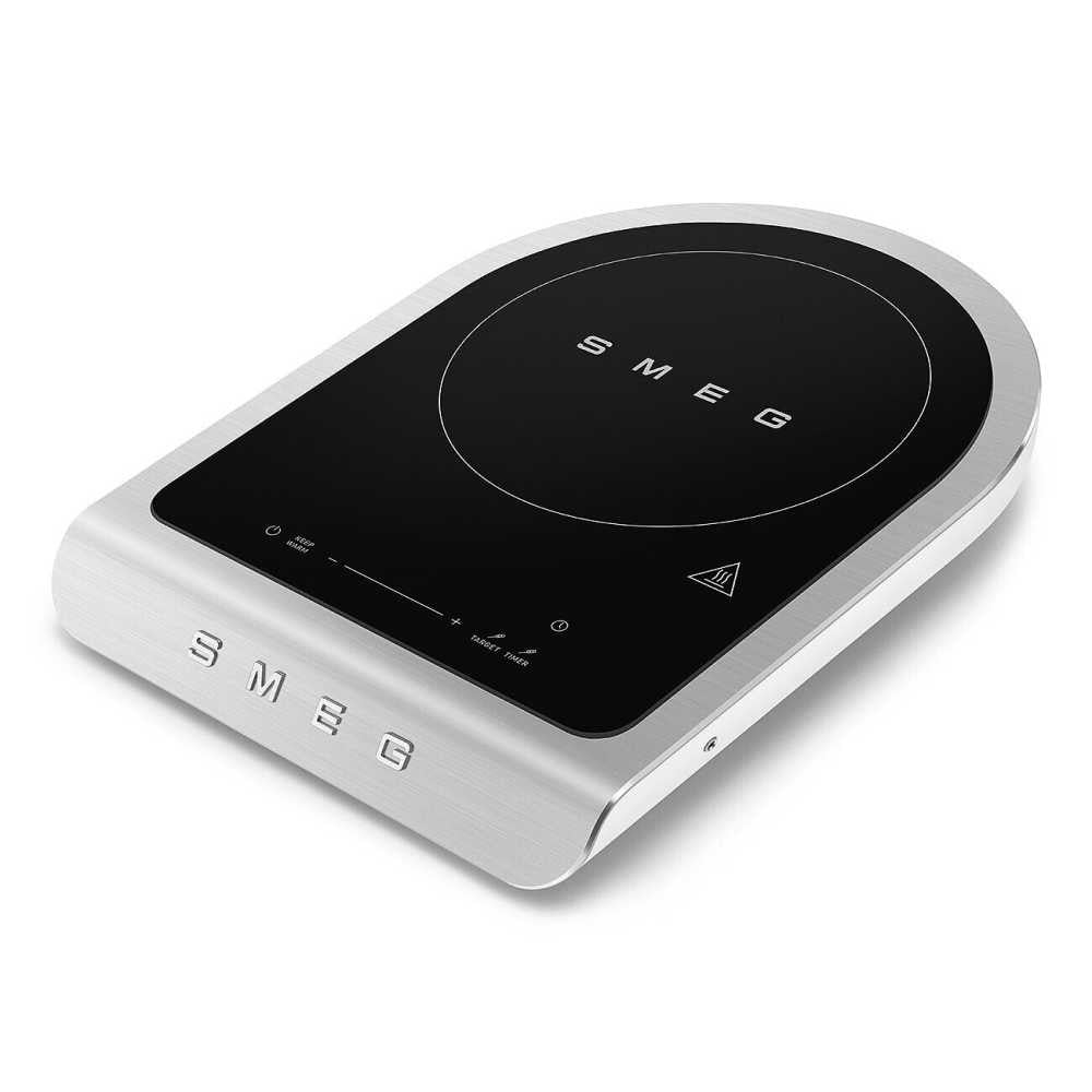 Angled view of the matte white Portable Induction Cooker showcasing its black glass cooktop and silver housing with a white background