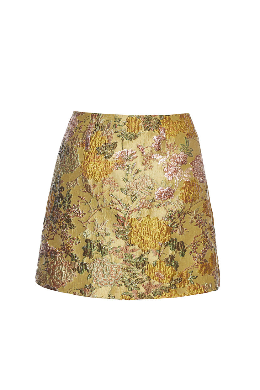 Bea Skirt in Floral Matelasse Yellow