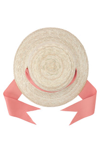 Clematis Bucket Hat With Wide Coral Grosgrain Ribbon