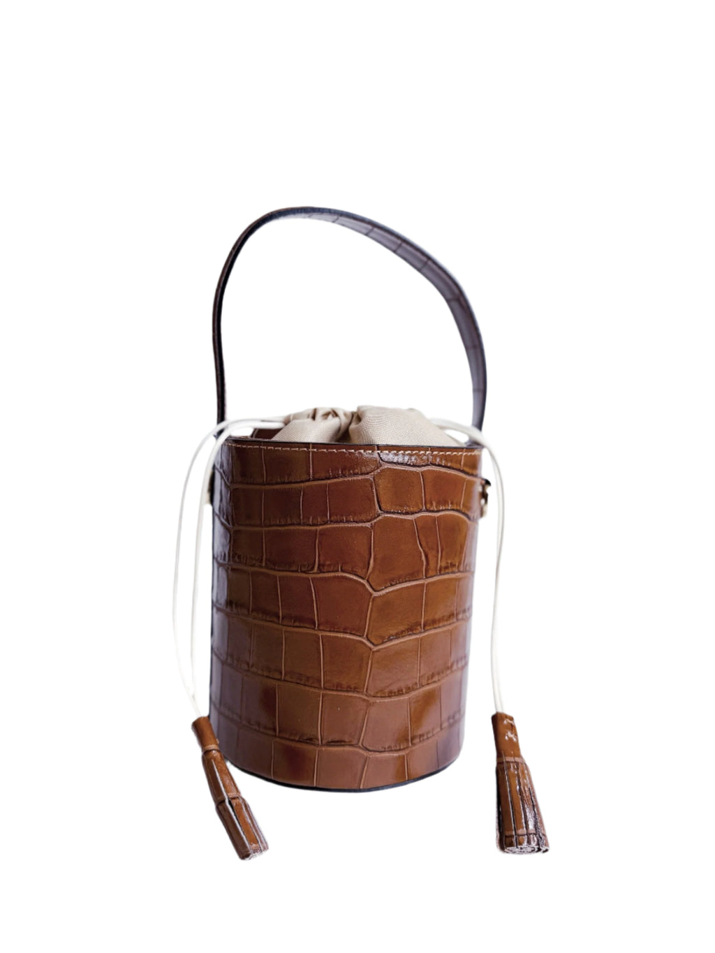 Embossed Croc Bucket Bag in Camel