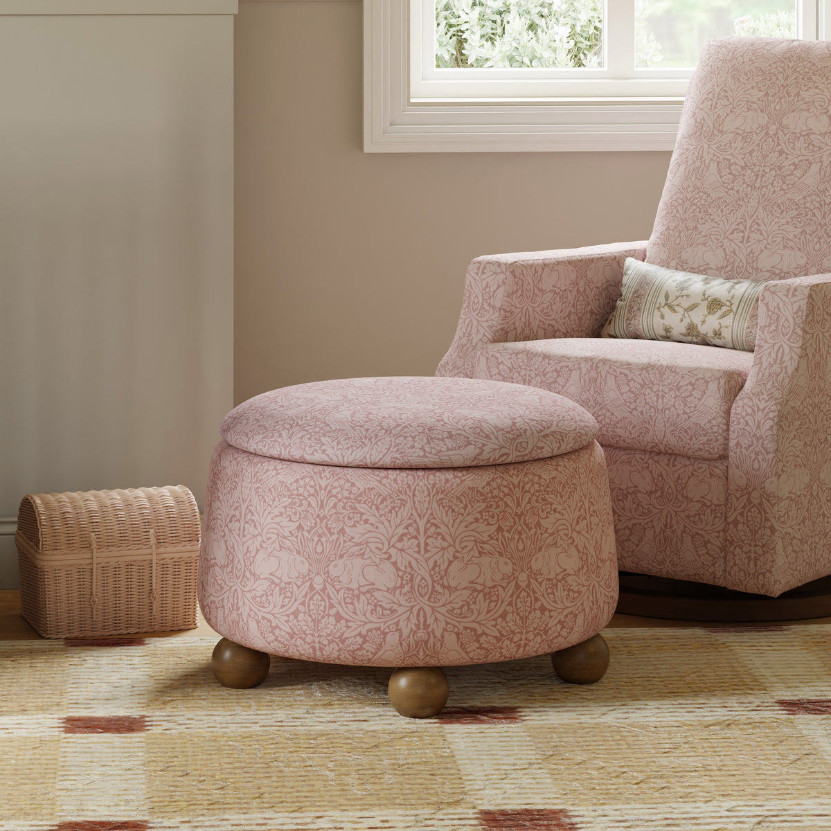 Morris & Co. x Namesake Tuffet Storage Ottoman Pure Brer Rabbit in Rose