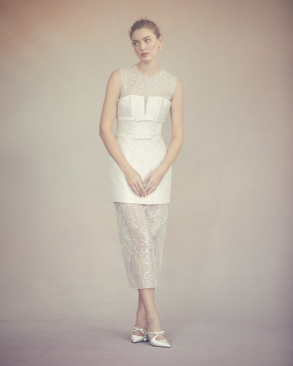 Ottilie Dress in Ivory Silk Wool