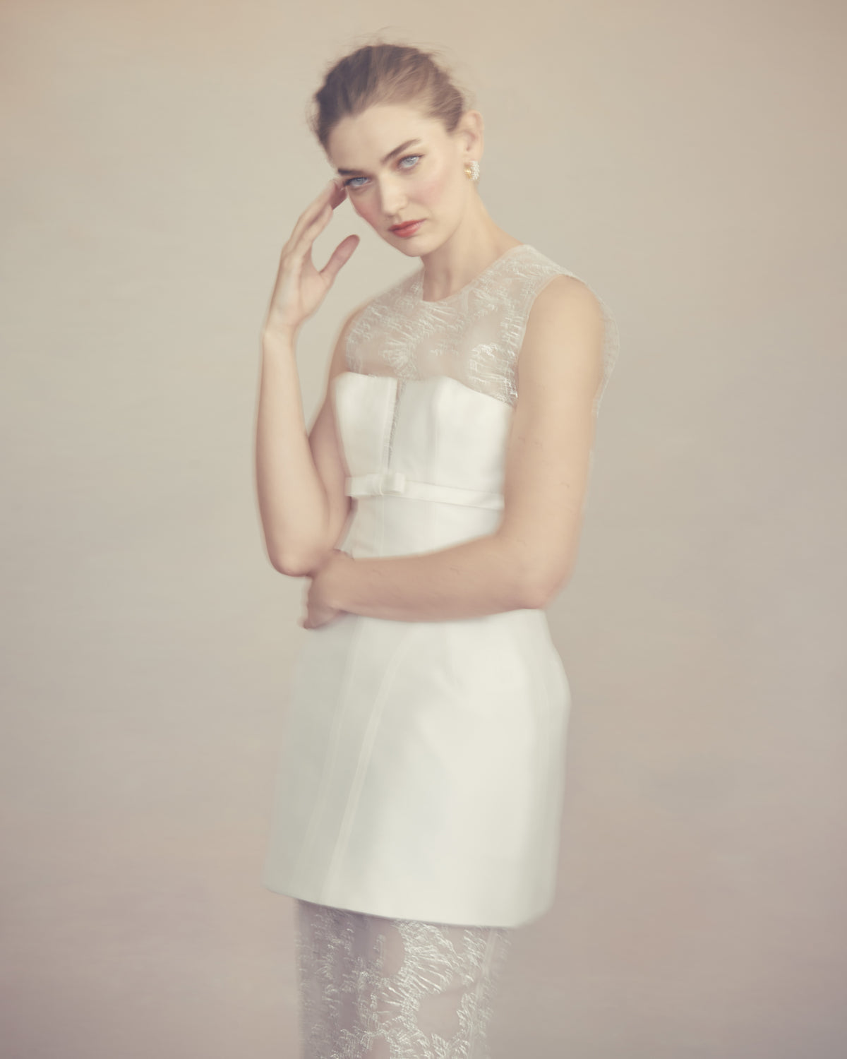 Laurence Top in Ivory Organza with Ribbon Embroidery