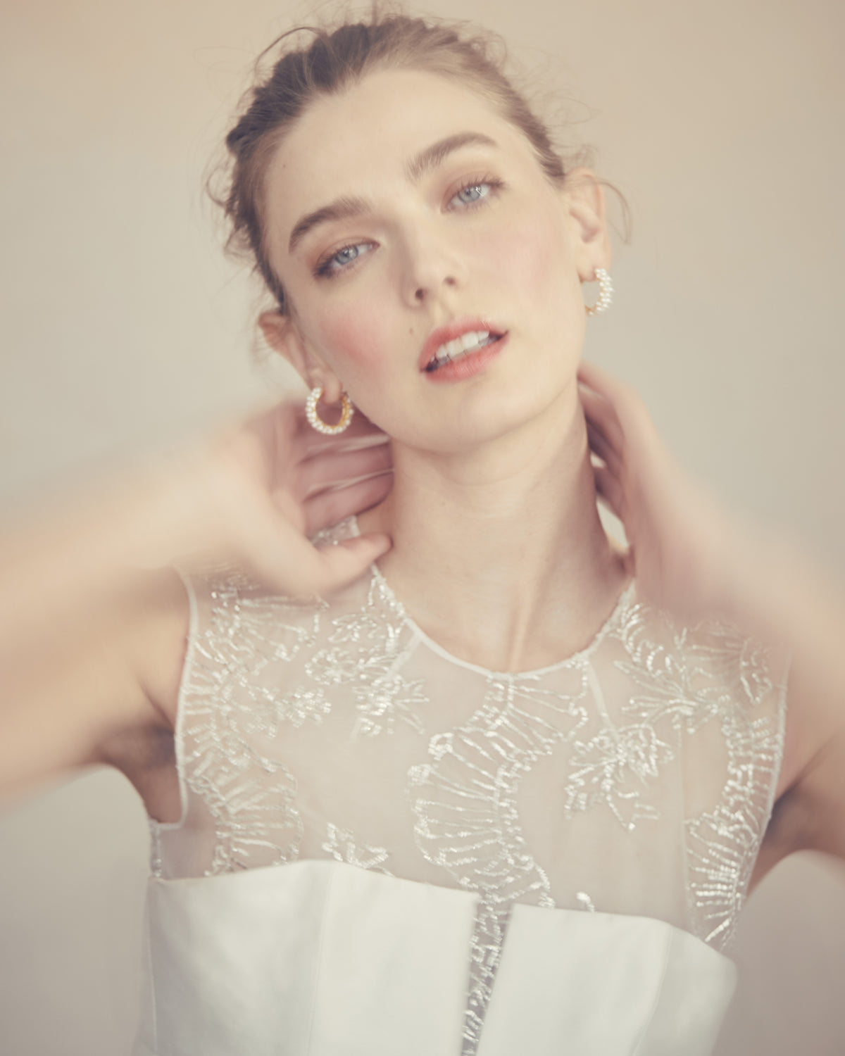 Laurence Top in Ivory Organza with Ribbon Embroidery