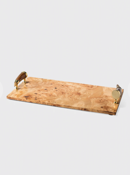 Burl Veneer Large Serving Board With Horn Handles
