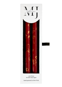 OTM Exclusive: Red and Gold Carnation Taper Candles, Set of Two