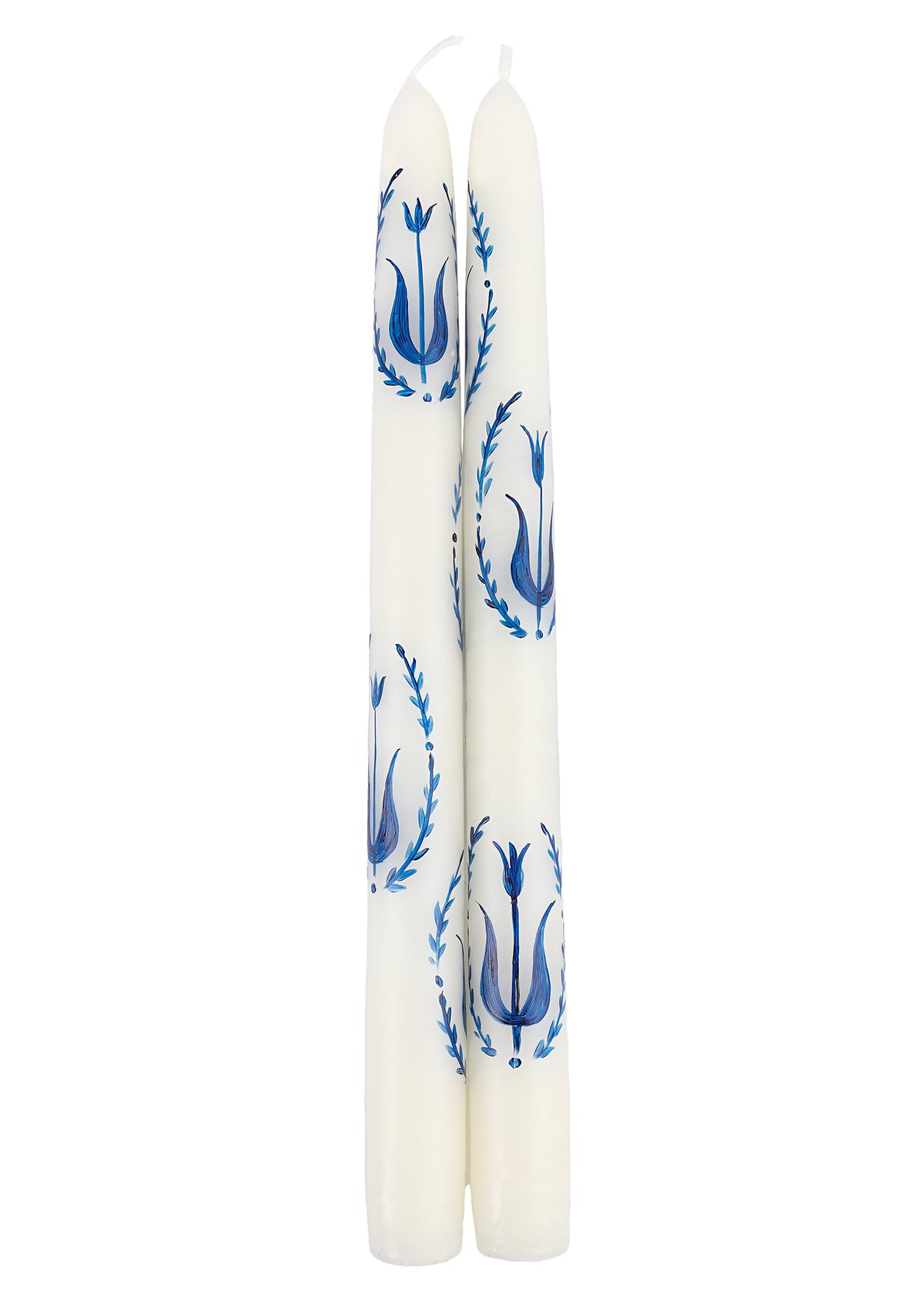 Blue and White Tulip Taper Candles Set of Two