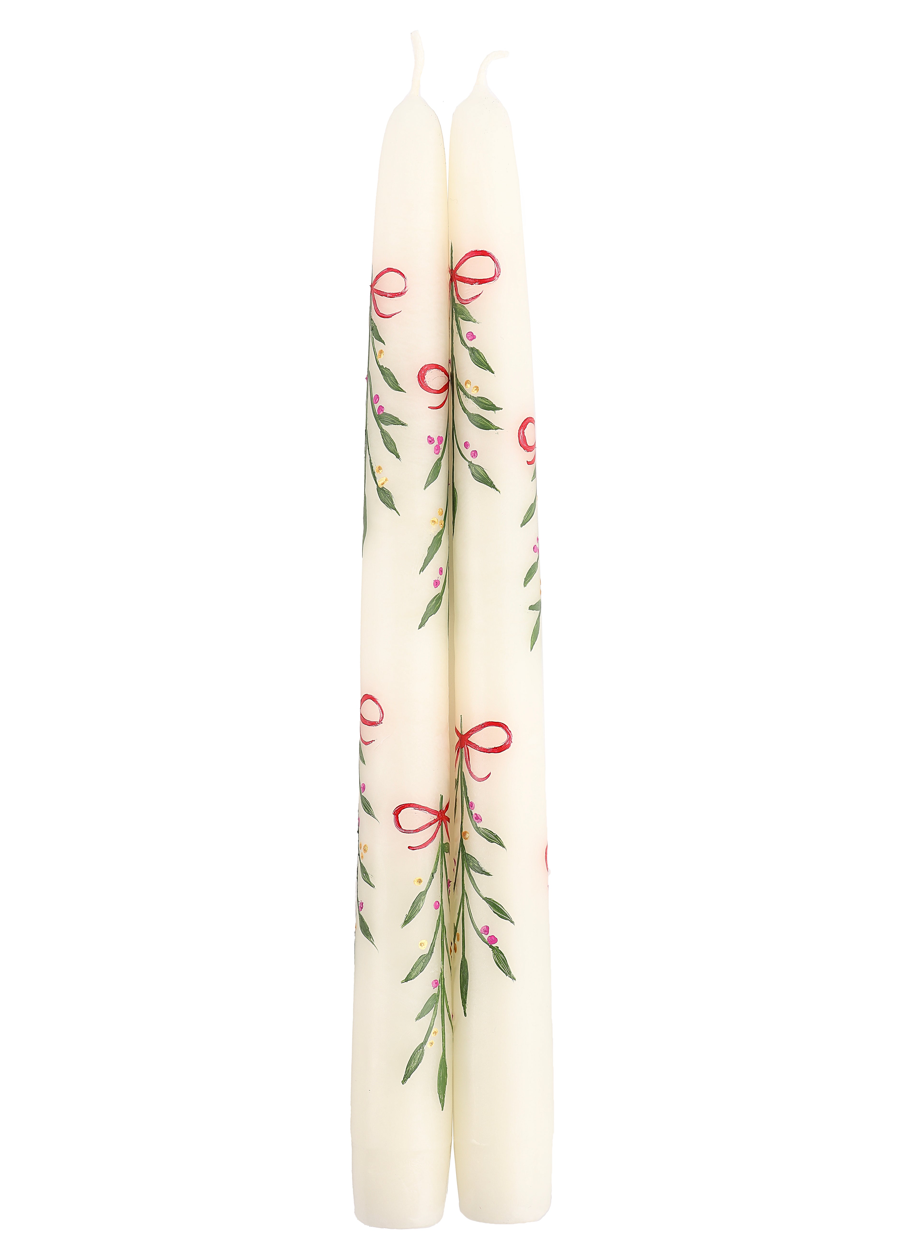 Berry Kissed Mistletoe Taper Candles, Set of 2