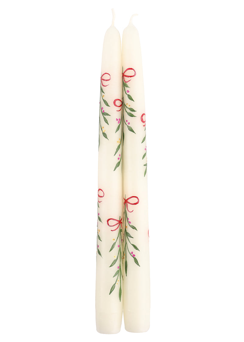 Berry Kissed Mistletoe Taper Candles, Set of 2