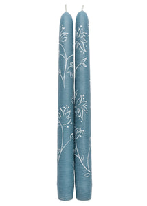 Blue Abstract Floral Hand-Painted Taper Candles, Set of Two