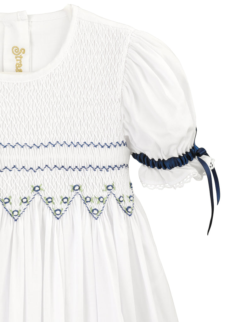 Navy Smocked Dress for Girls, Hanukkah Dress, Flower Girl Dresses | Over The Moon Navy Smocked Dress for Girls, Hanukkah Dress, Flower Girl Dresses | Over The Moon