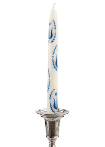 Blue and White Tulip Taper Candles Set of Two