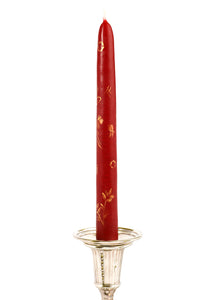 OTM Exclusive: Red and Gold Carnation Taper Candles, Set of Two