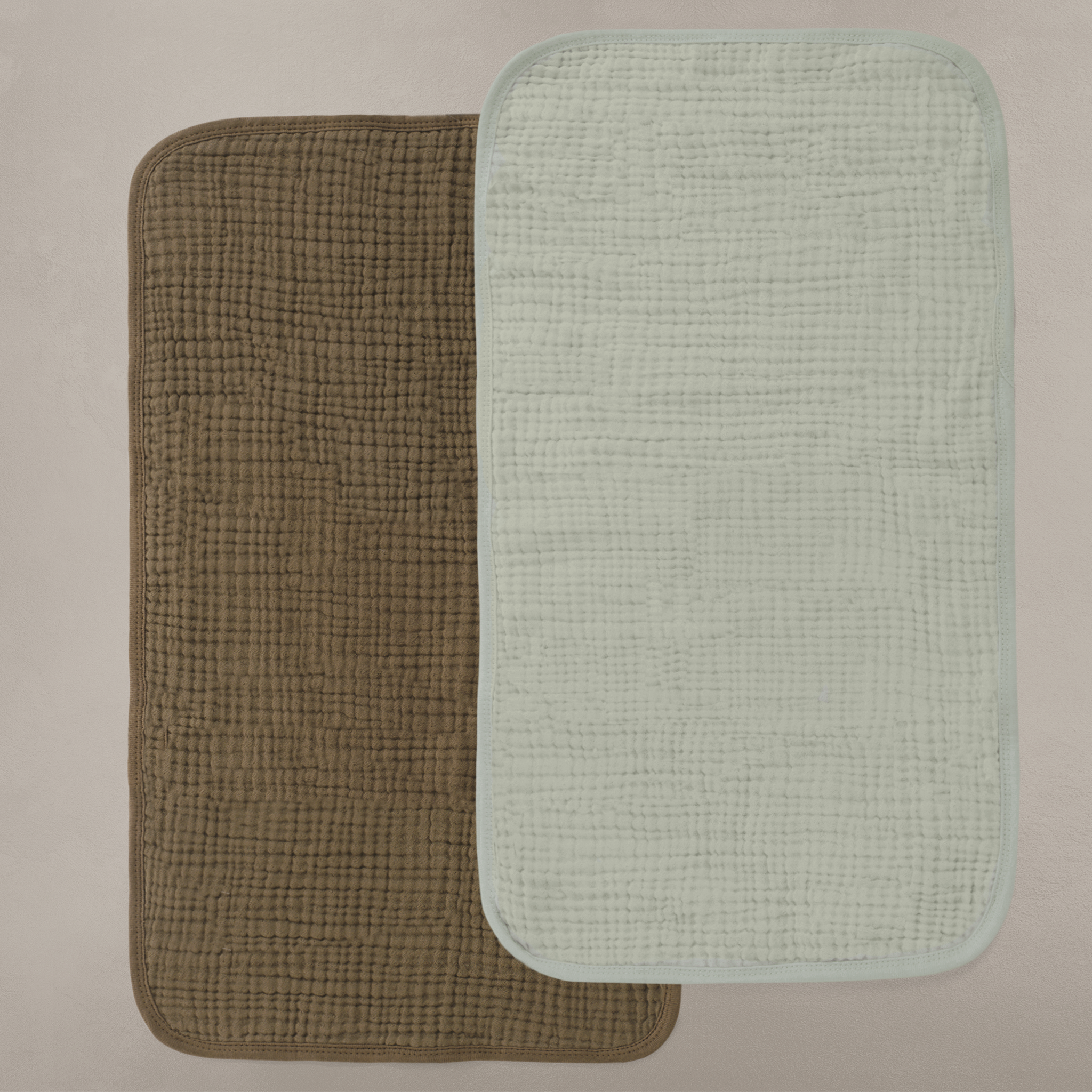 'Bark' Brown & 'Sea Moss' Sage Green - Premium Muslin Burp Cloth 2-Pack