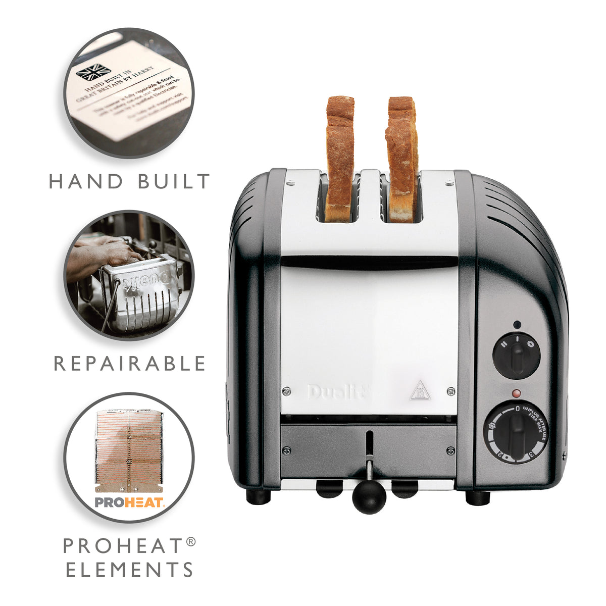 2 Slot Classic Toaster in Metallic Charcoal