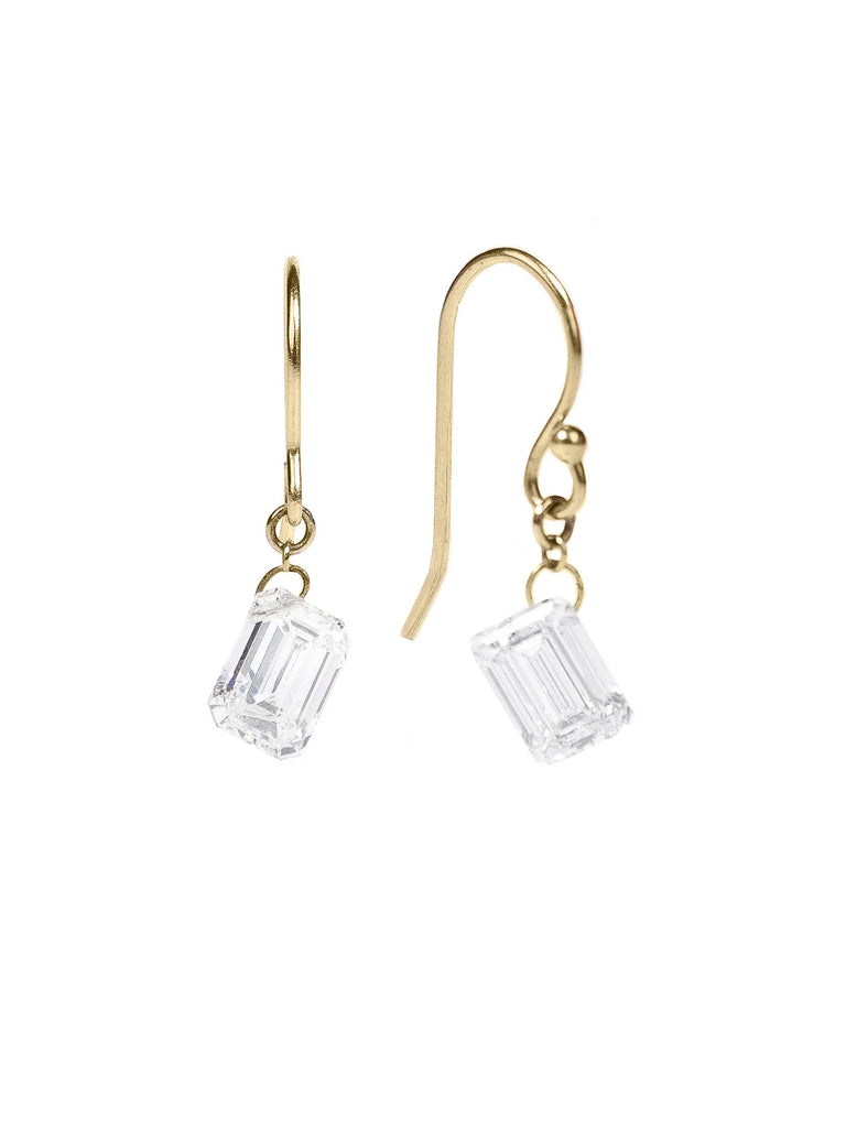 Floating 2 Carat Emerald Cut Diamond Earrings