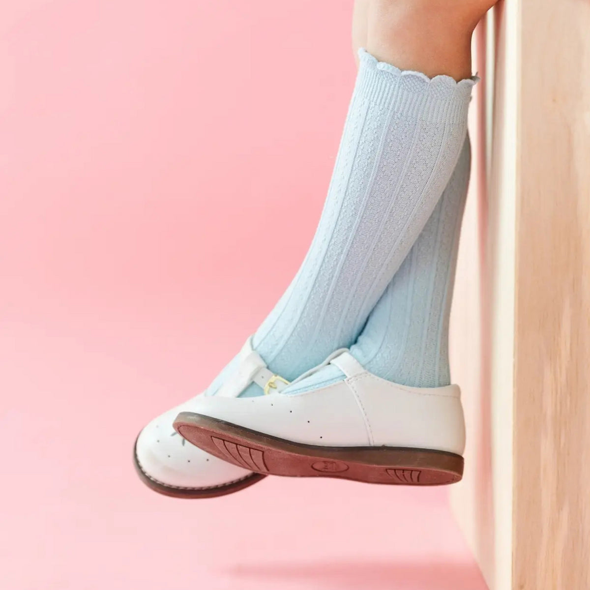 Scalloped Knee Socks in Berkeley Blue