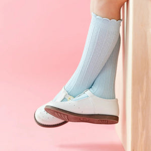 Scalloped Knee Socks in Berkeley Blue