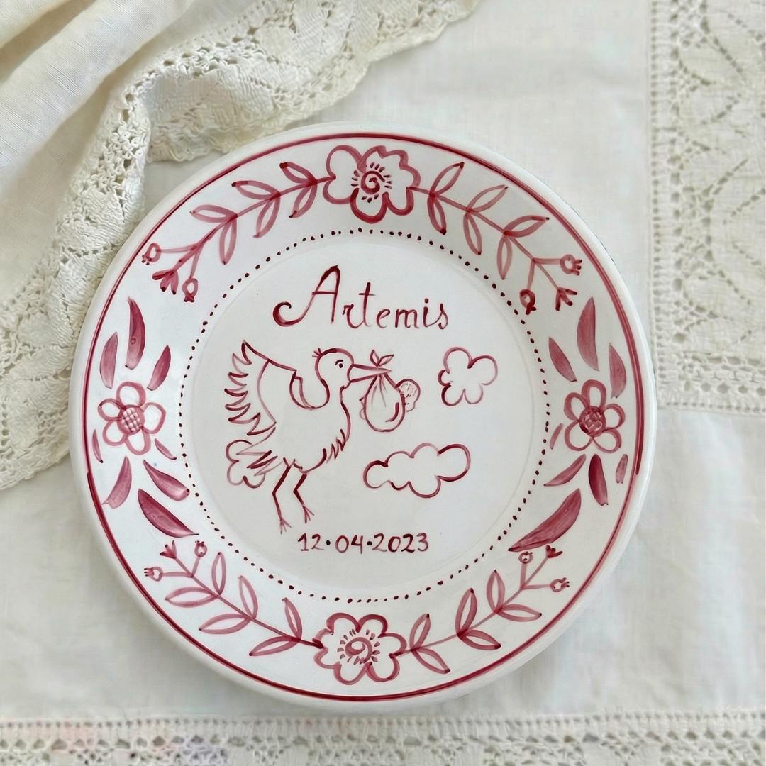 Personalized Rose Pink Birth Plate