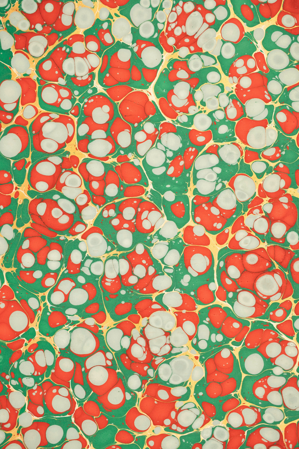Hand marbled Christmas gems gift wrapping paper sheet pack with red green white bubble pattern