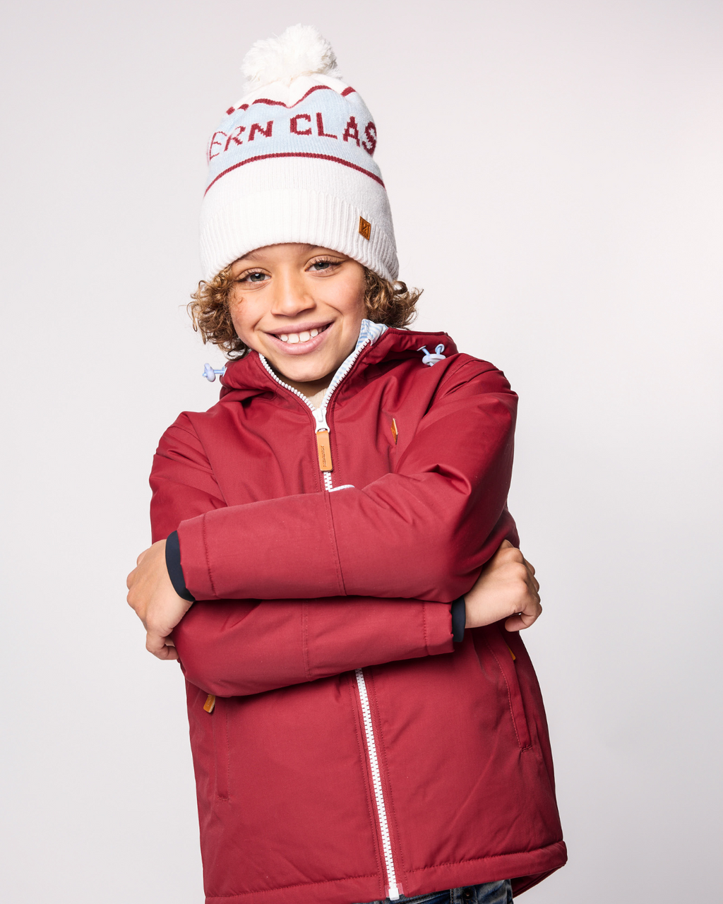 Northern Classics Knit Pom Hat in Winter White and Cloud Blue