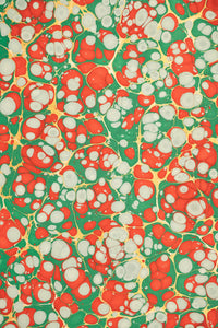 Hand marbled Christmas gems gift wrapping paper sheet pack with red green white bubble pattern