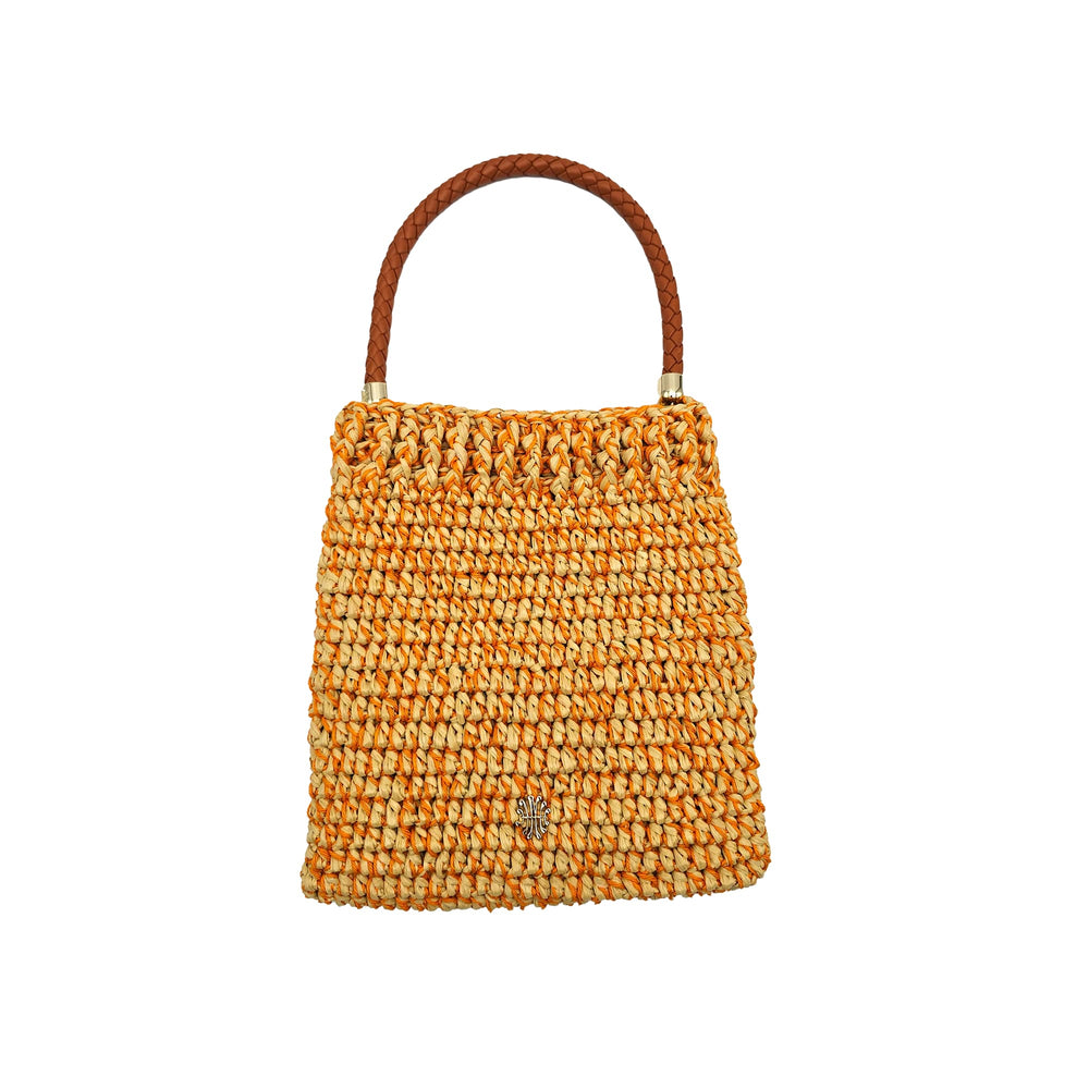 Crochet Bag in Natural Raffia and Cotton Papaya Mélange