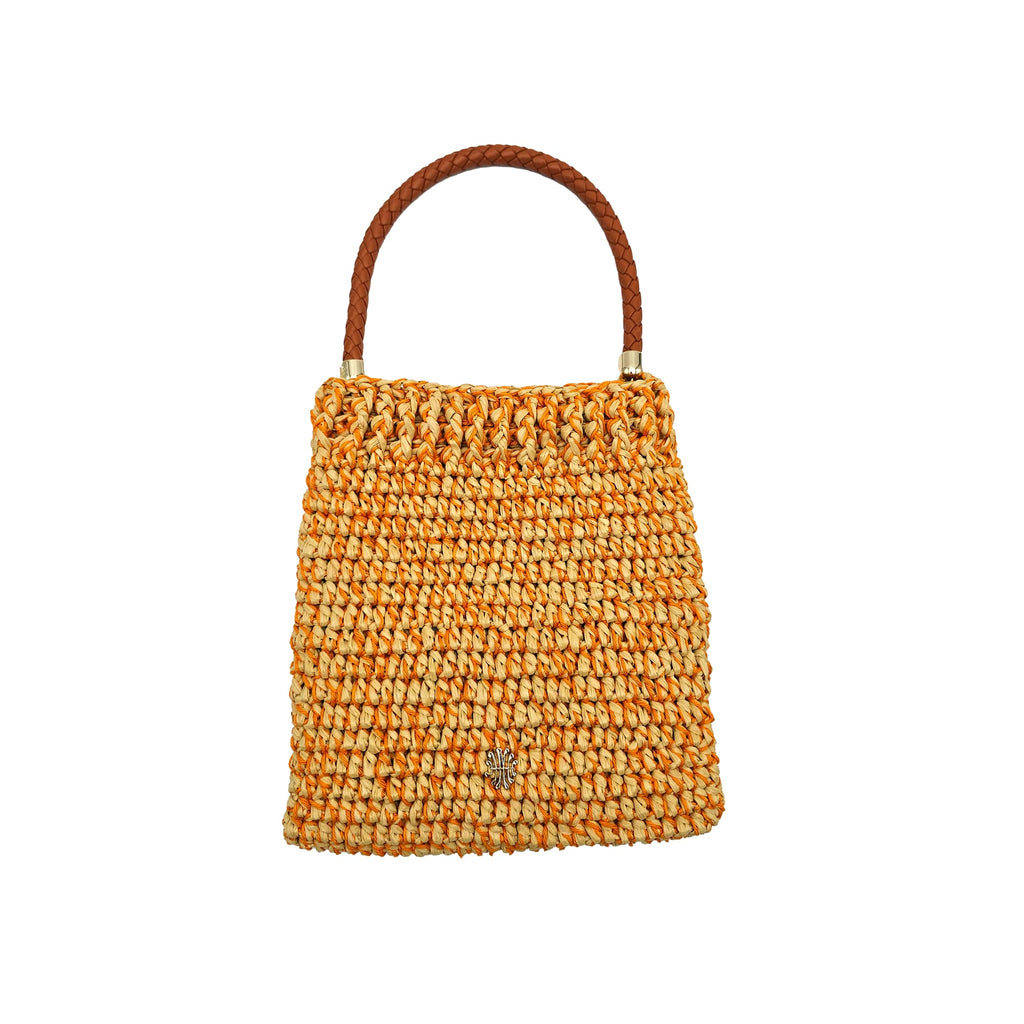 Crochet Bag in Natural Raffia and Cotton Papaya Mélange