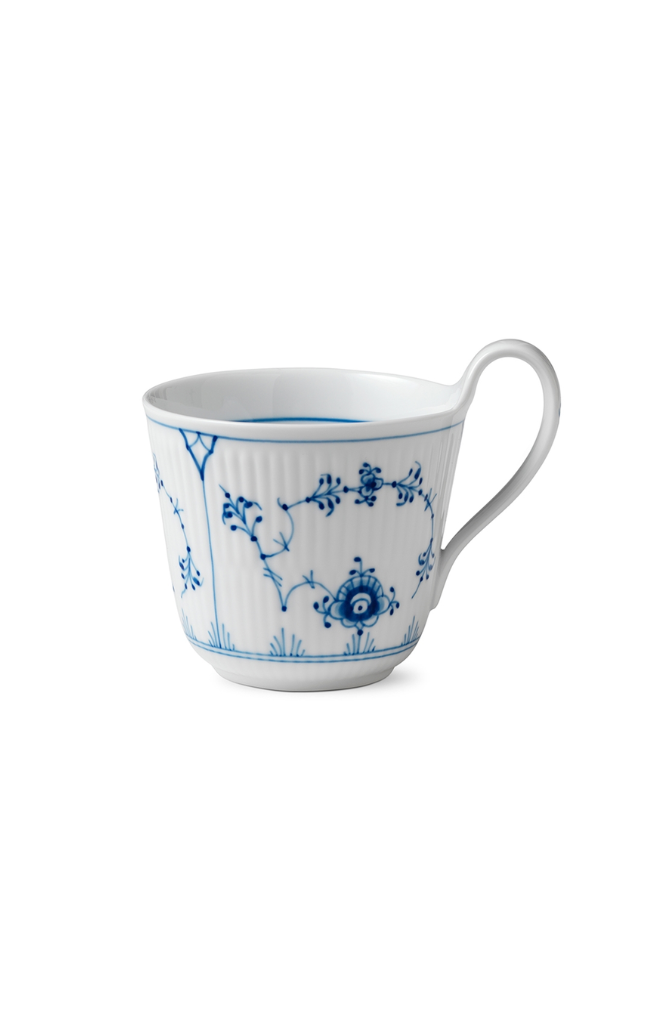 Blue Fluted Plain High Handle Mug 11 Oz
