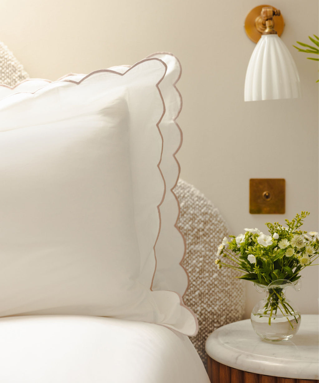 Rebecca Udall Annabelle Scalloped Bed Linen, Pink Trim