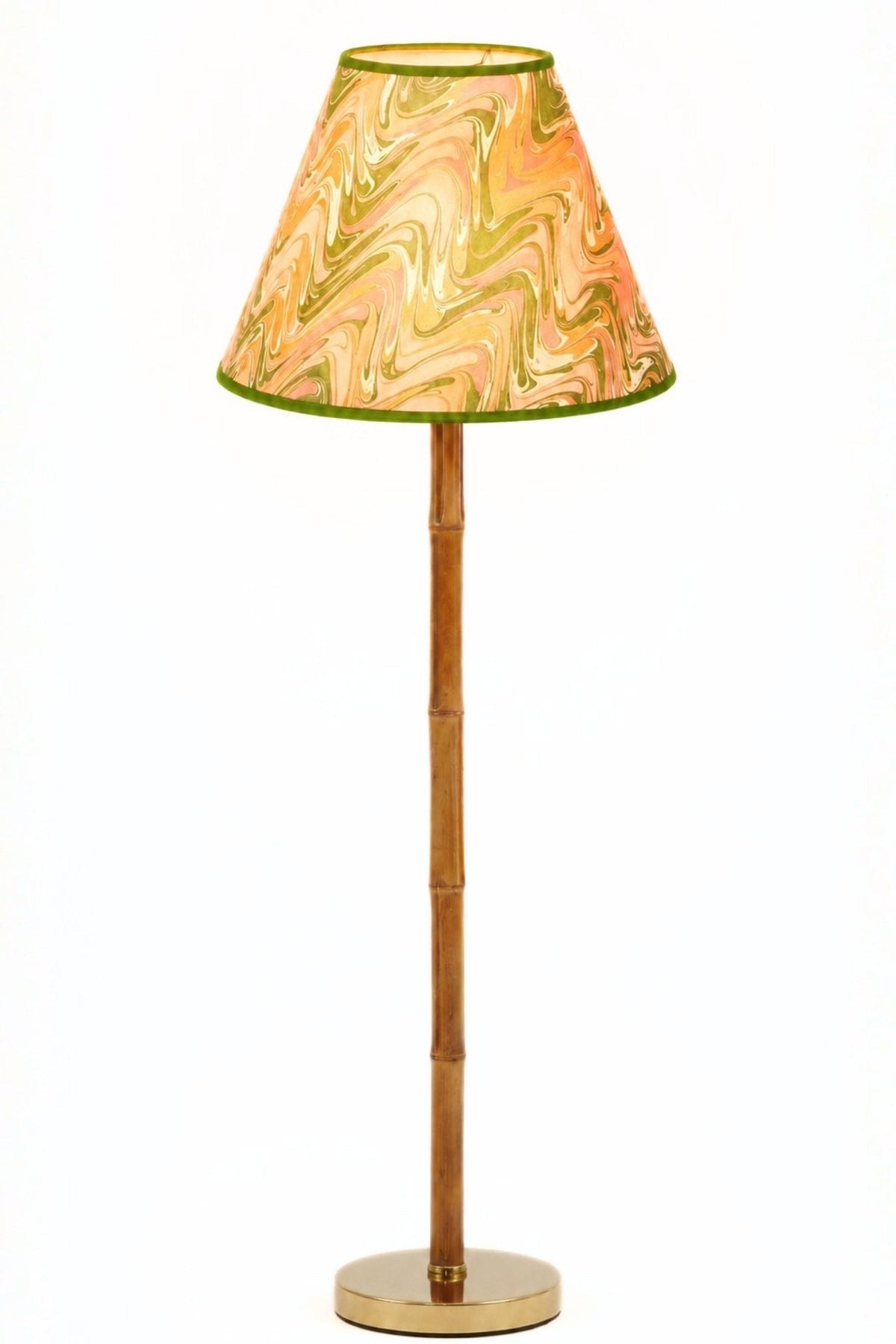 16" hand-marbled empire lampshade with soft pink/orange/green peony bloom design