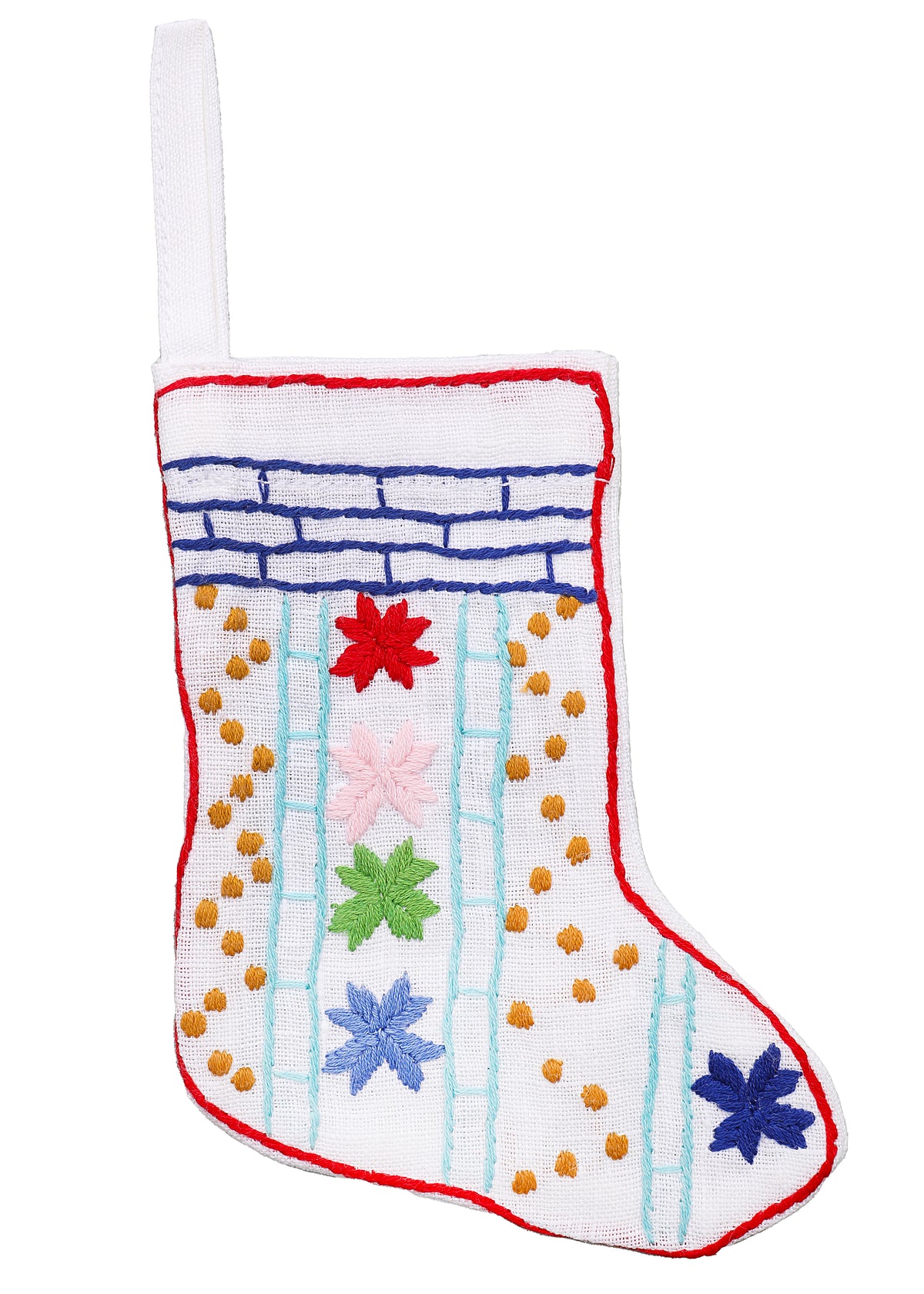 #4 Christmas Mini Stocking Ornament Hand Embroidered