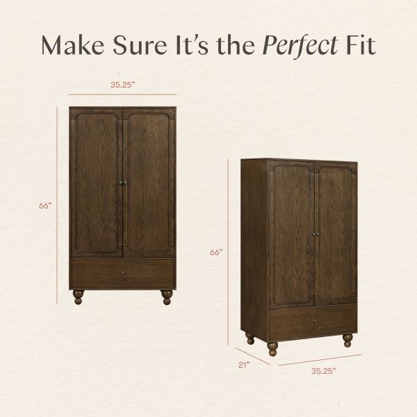 Dimension diagram showing the Astre armoire is 84 inches high, 35.25 inches wide, and 21 inches deep