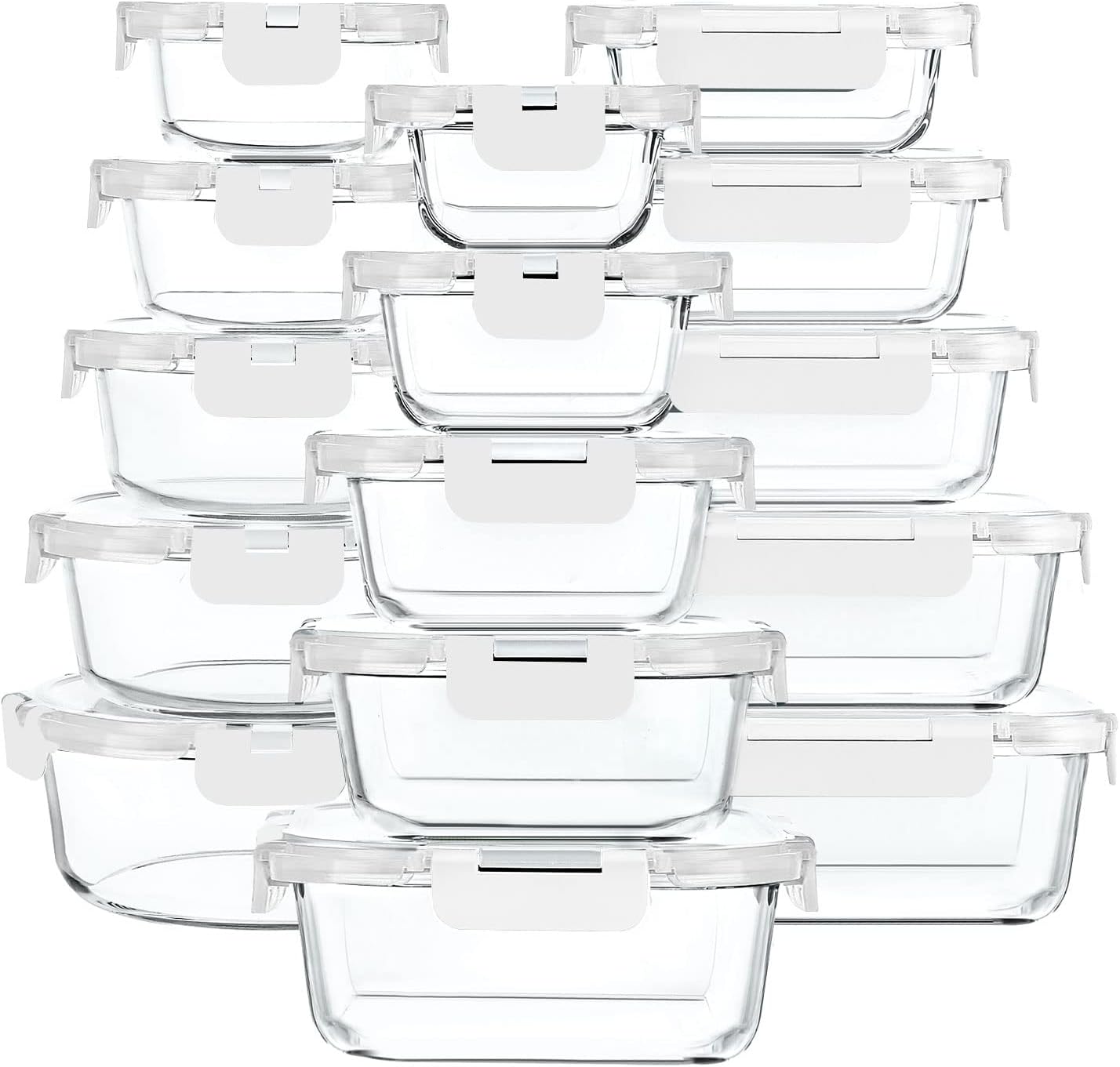 30 Pieces Glass Food Storage Containers with Upgraded Snap Locking Lids,Glass Meal Prep Containers Set - Airtight Lunch Containers, Microwave, Oven, Freezer and Dishwasher Friendly (White)